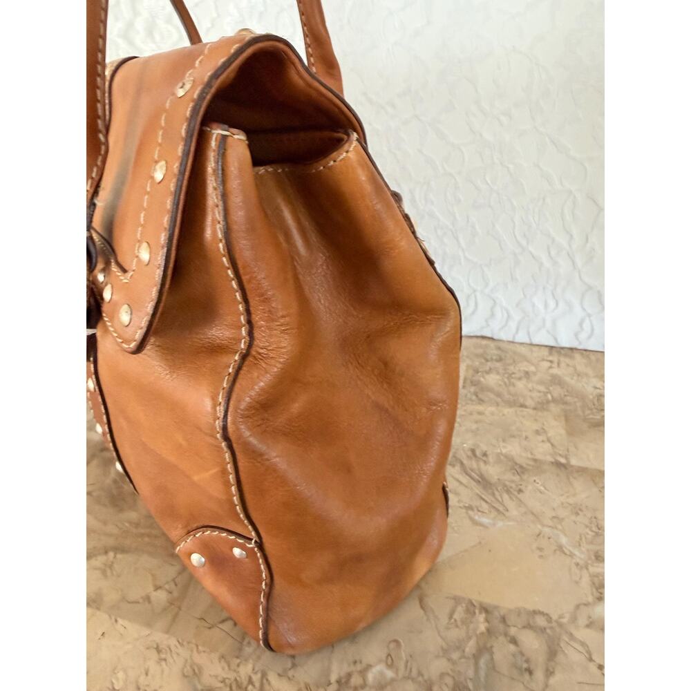 Vintage Michael Kors Astor Studded Leather Satchel Tan Cognac shoulder bag - Picture 5 of 15